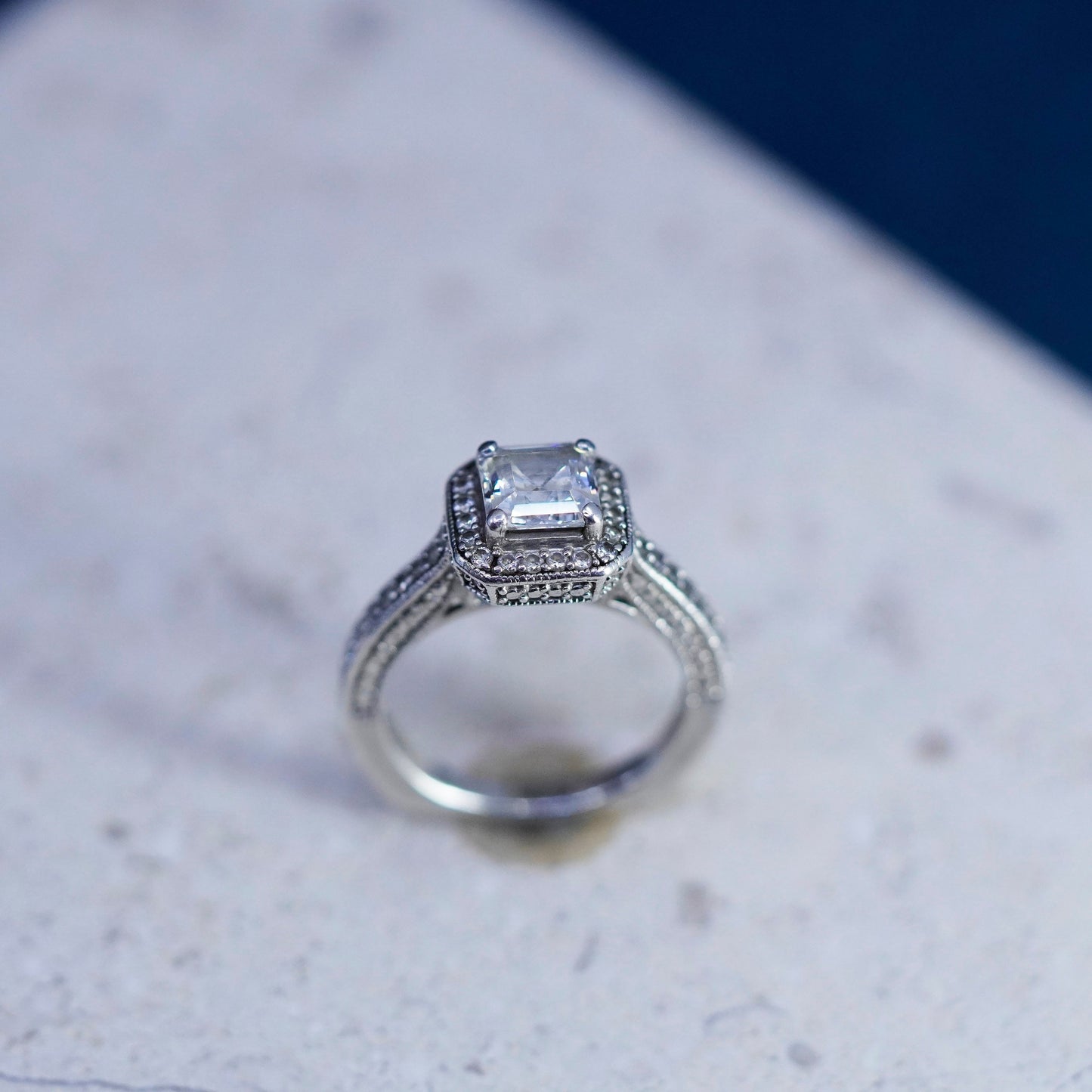 Size 5.5, vintage Sterling 925 silver engagement anniversary ring cluster Cz