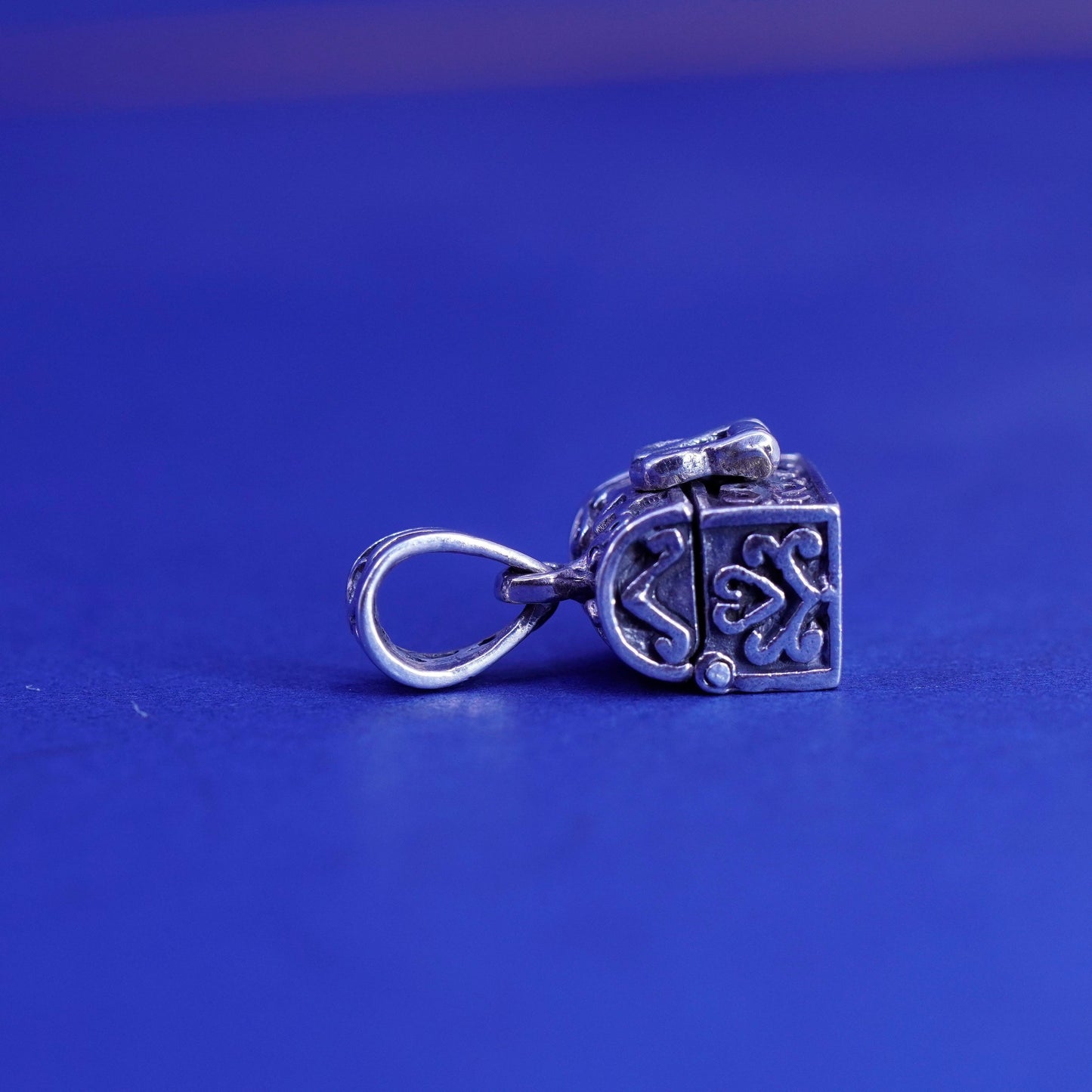 Vintage Sterling silver prayer box pendant, 925 prayer locket charm