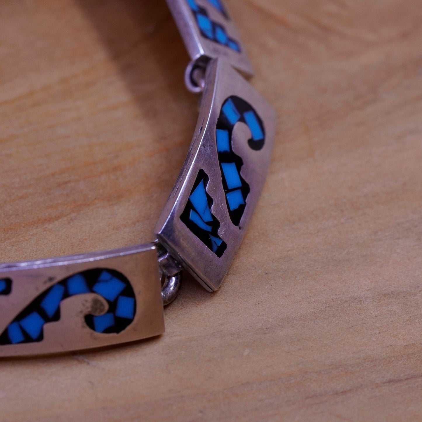 7”, vintage Sterling silver handmade bracelet, Mexico 925 tag with turquoise