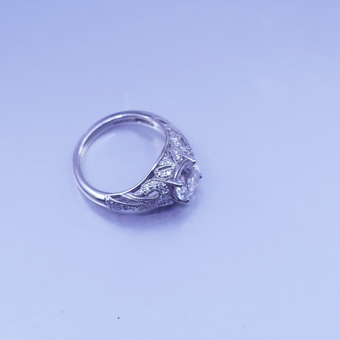 Size 7.25, vintage Sterling 925 silver handmade engagement ring with Cz
