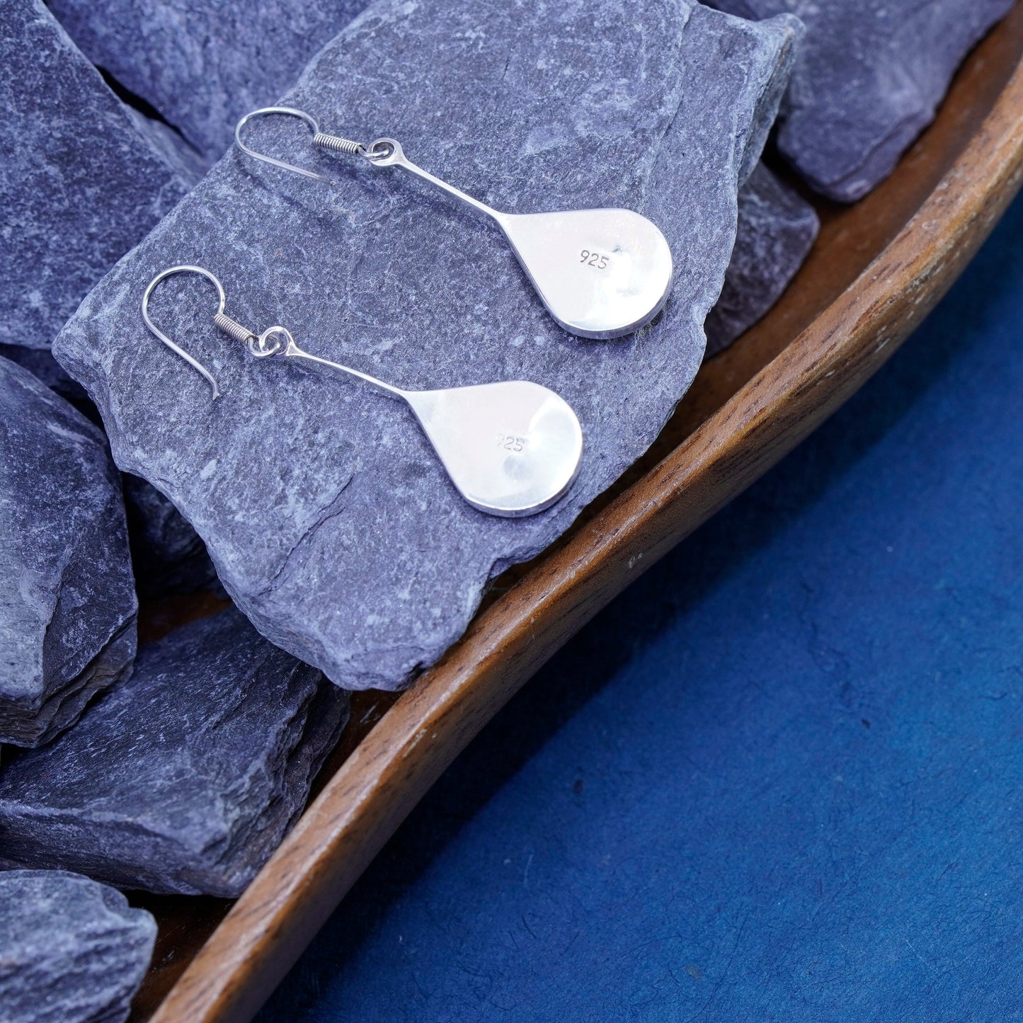 Vintage sterling silver handmade earrings, 925 teardrop with golden resin