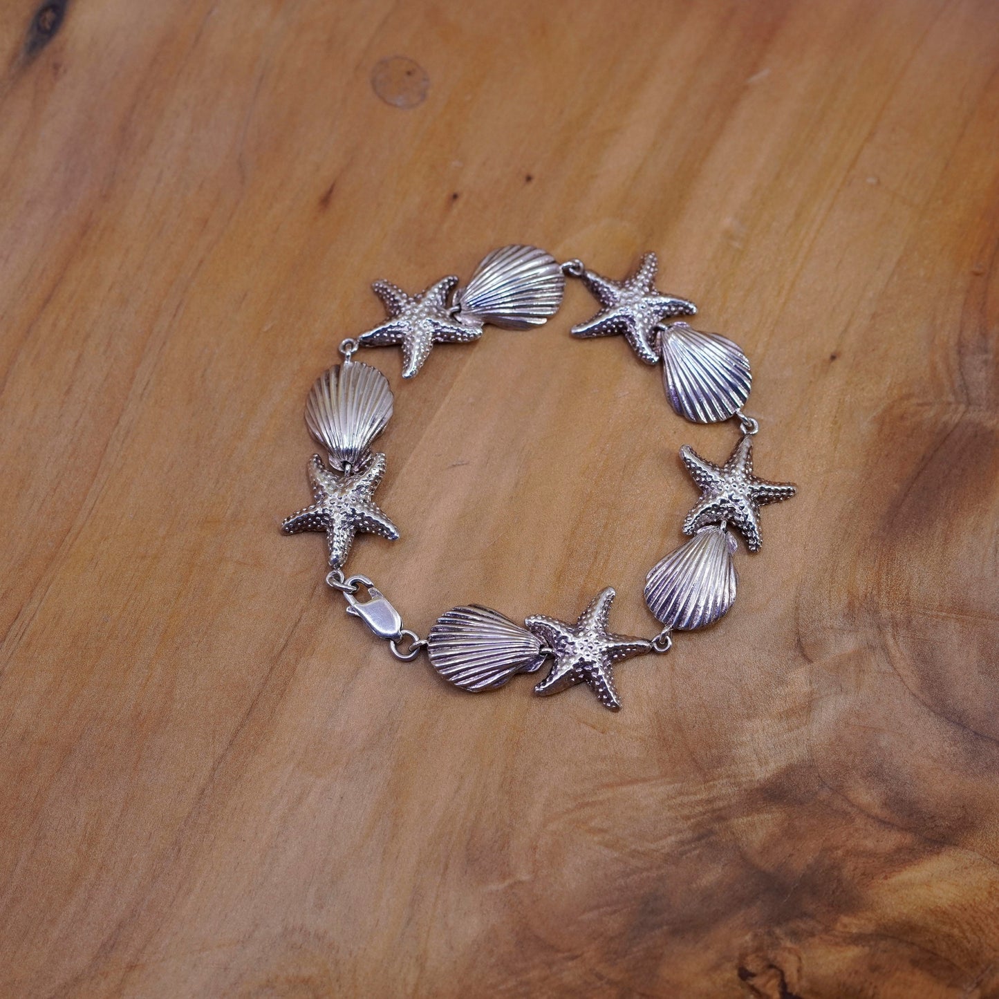 6.75”, vintage Sterling silver handmade bracelet, 925 shell, starfish chain