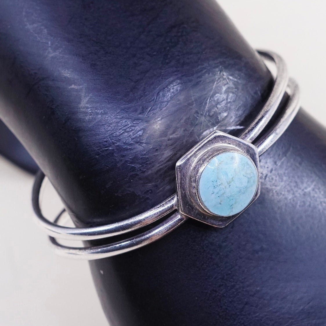 6", VTG mexico sterling silver cuff bracelet w/ turquoise