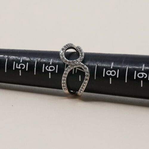 Sz 7, Vtg Sterling silver handmade ring, 925 silver cross band W/ Crystals Inlay