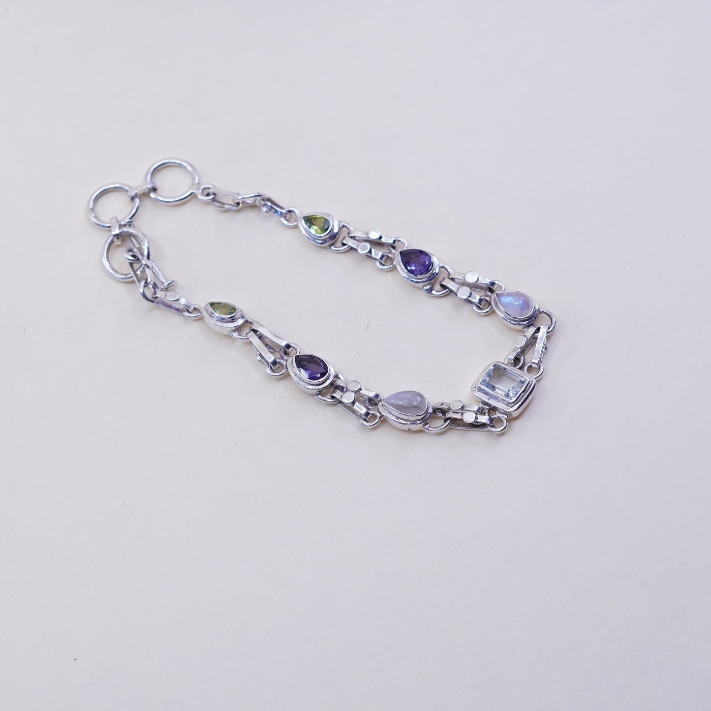 7.25+1”, Sterling 925 silver handmade bracelet with topaz peridot amethyst