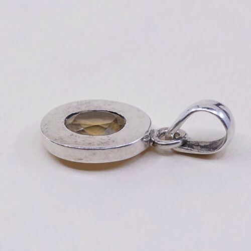 Vtg Handmade Sterling Silver 925 Pendant, Solid 925 Silver W/ Oval Citrine