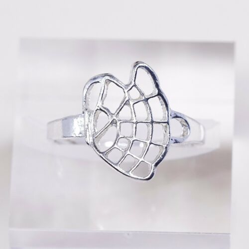 Sz 8.5, Vtg Sterling Silver Handmade Ring, 925 Silver Band W/ Filigree Wing