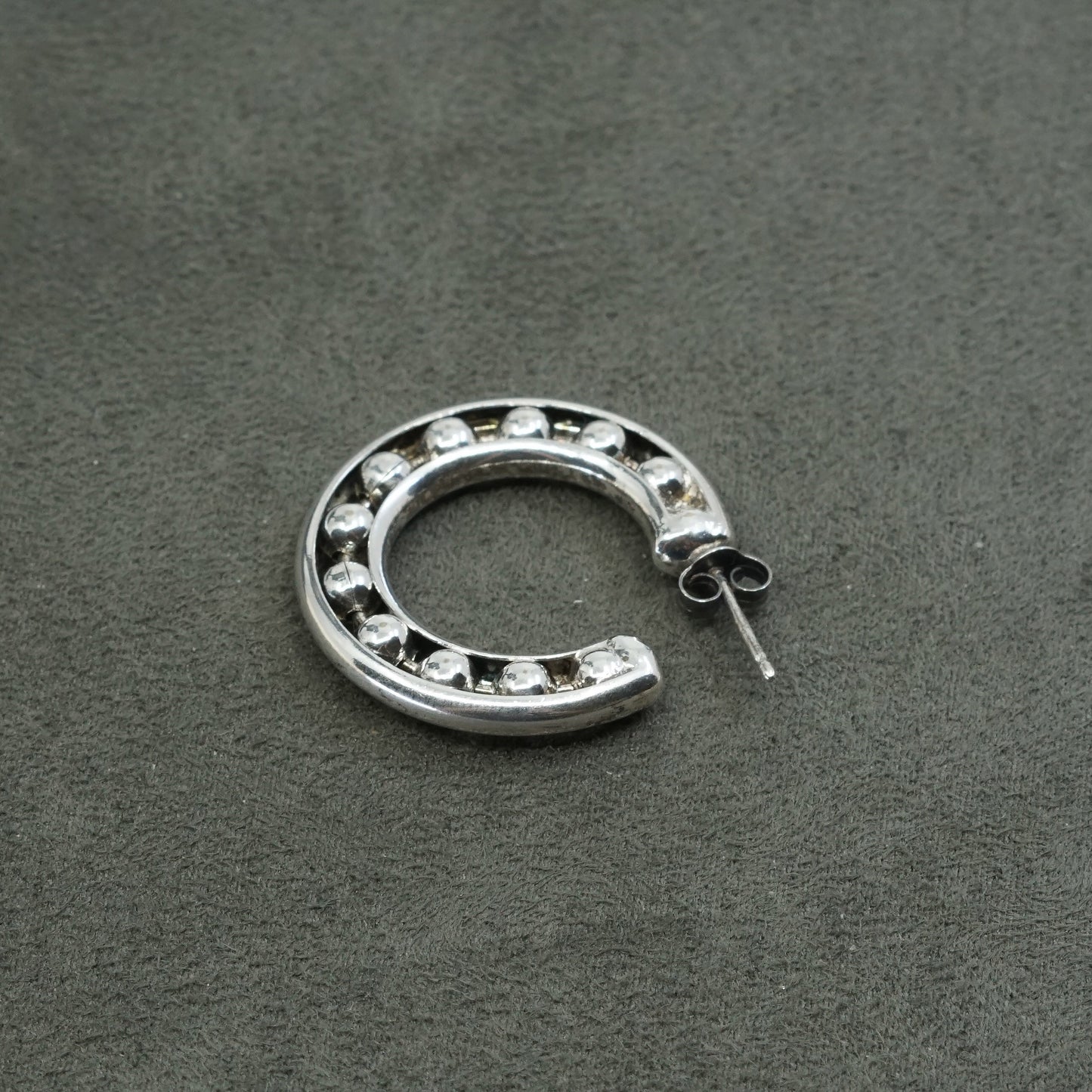 1", vtg Sterling silver handmade earrings, 925 beads hoops huggie