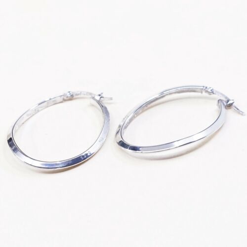 1.5”, Vtg 925 Sterling Silver Handmade Hollow Modernist Huggie Hoop Earrings