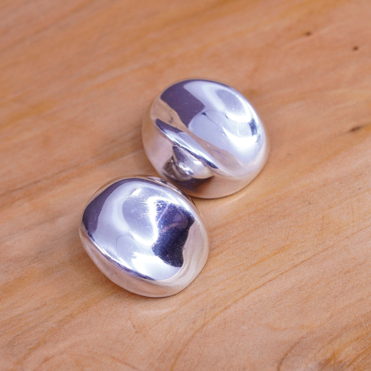 Vintage Sterling silver handmade earrings, 925 ribbed oval clip on