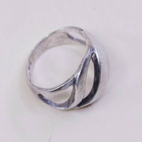 Sz 6.75, Vtg Sterling Silver Handmade Ring 925 Band Entwined Wavy, Stamped 925