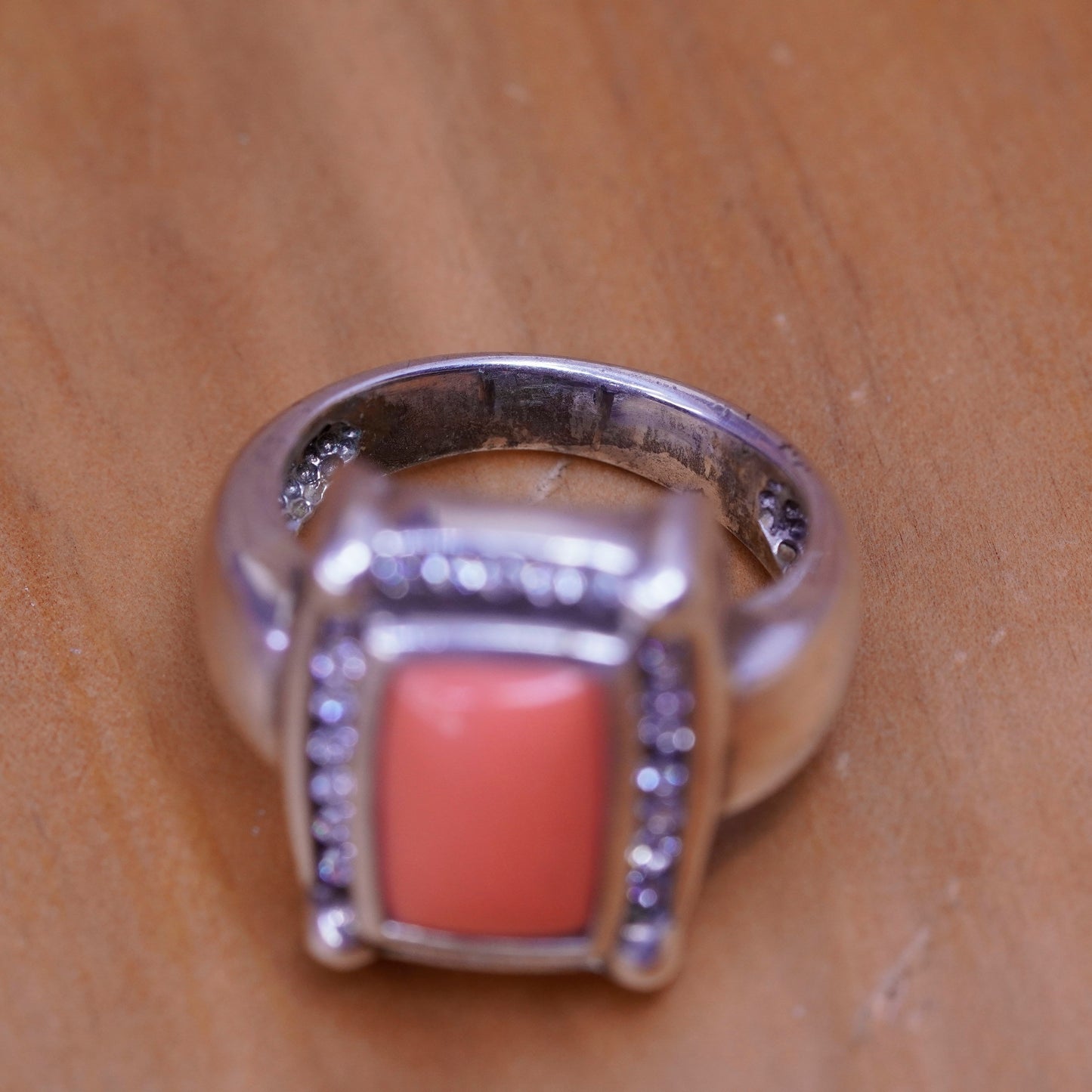 Size 8, antique Sterling silver ring with orange onyx cz, southwestern 925 band