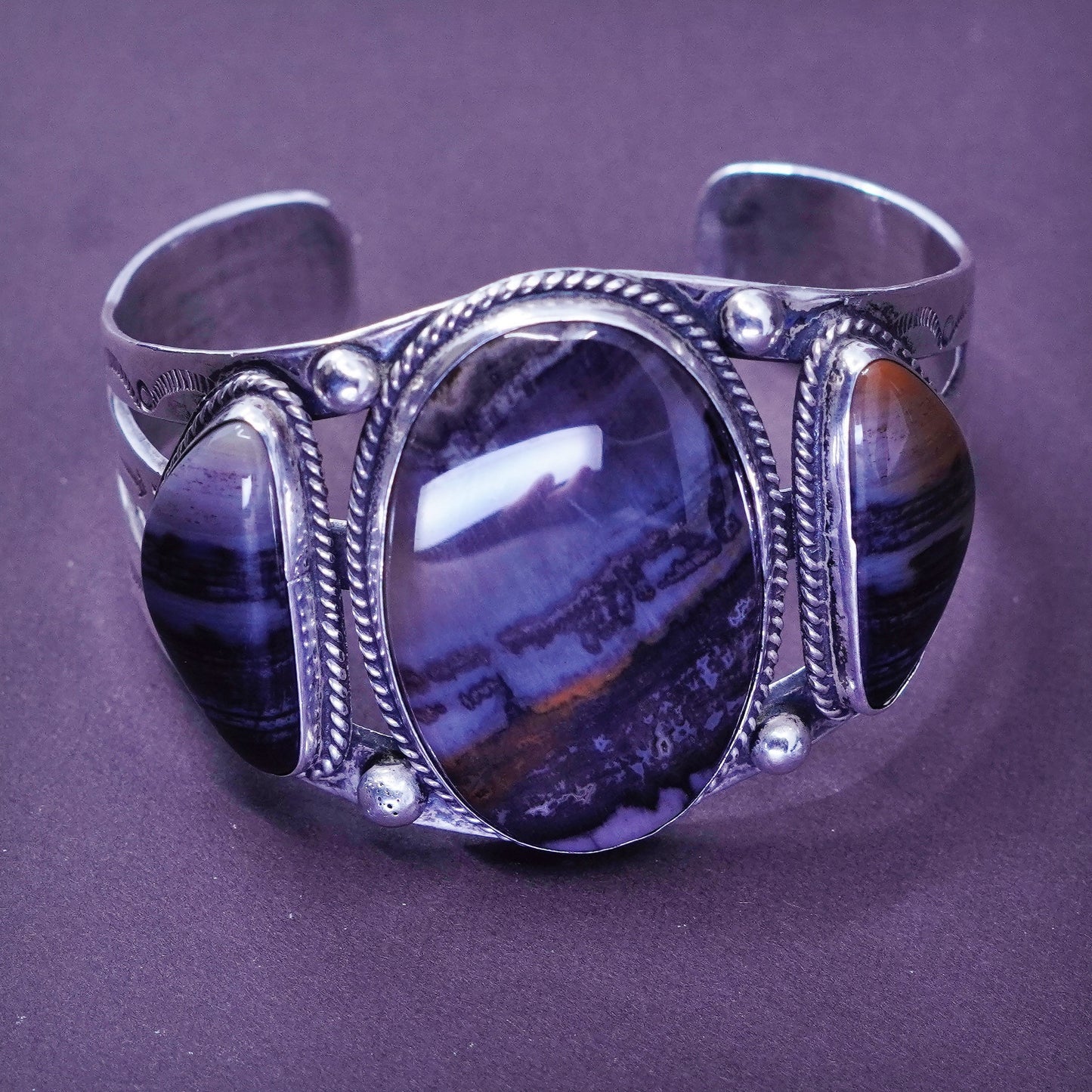 6.5”, Native American Sterling silver bracelet, southwestern 925 cuff w/ agate
