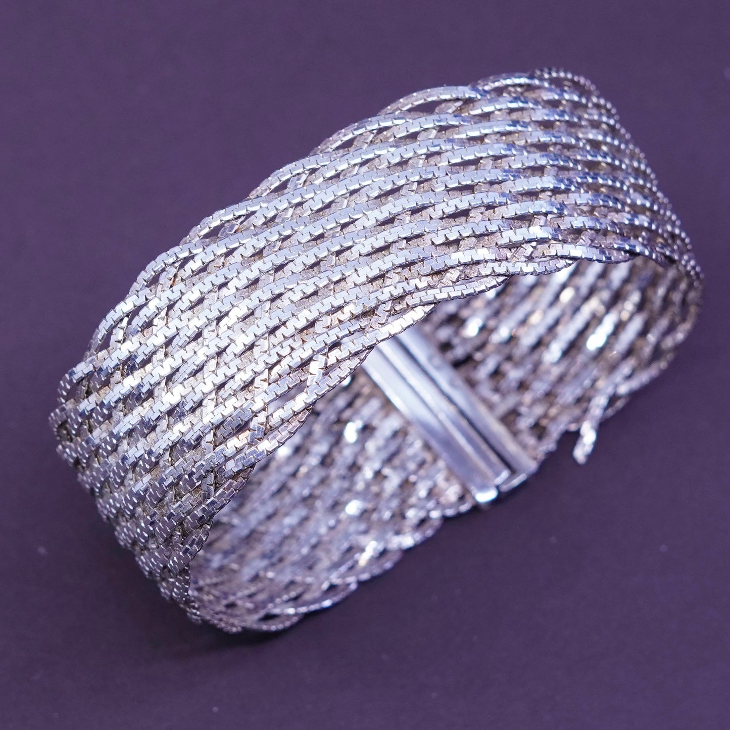 7.25”, Italy Sterling silver braided woven snake bracelet, 18 strands 925 chain