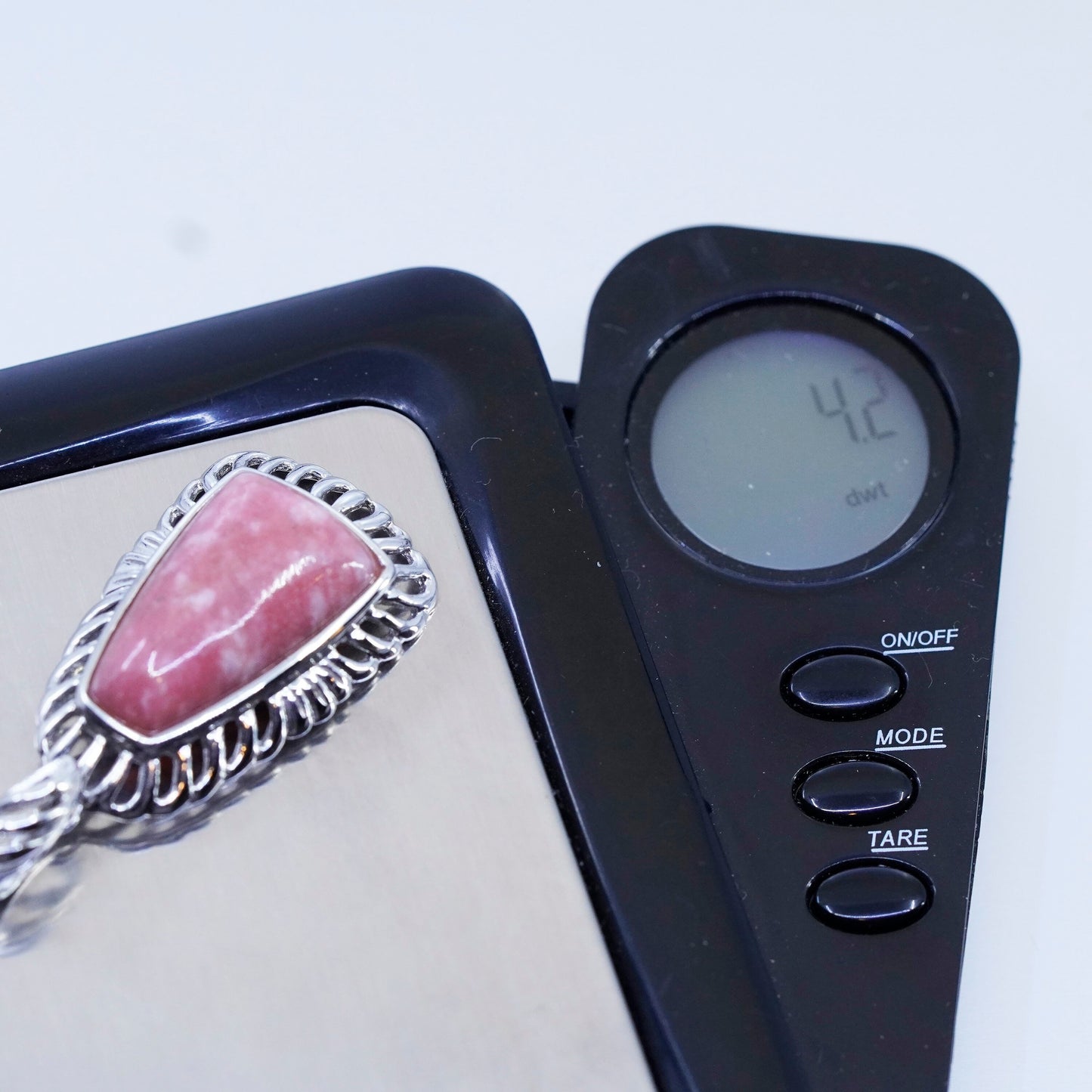 Vintage BBJ sterling 925 silver teardrop pendant with pink agate