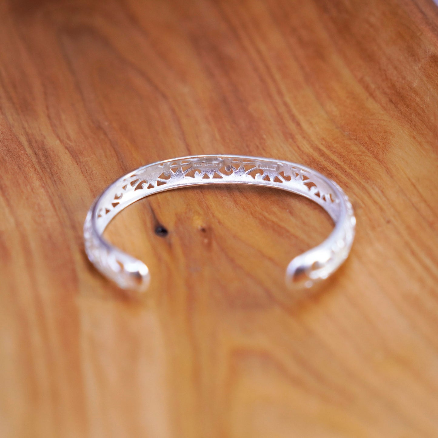 6.25”, Vintage Sterling silver handmade filigree bracelet, Thailand 925 cuff