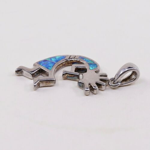Vintage AK Sterling Silver Handmade Pendant, Navajo 925 kokopelli w/ Opal