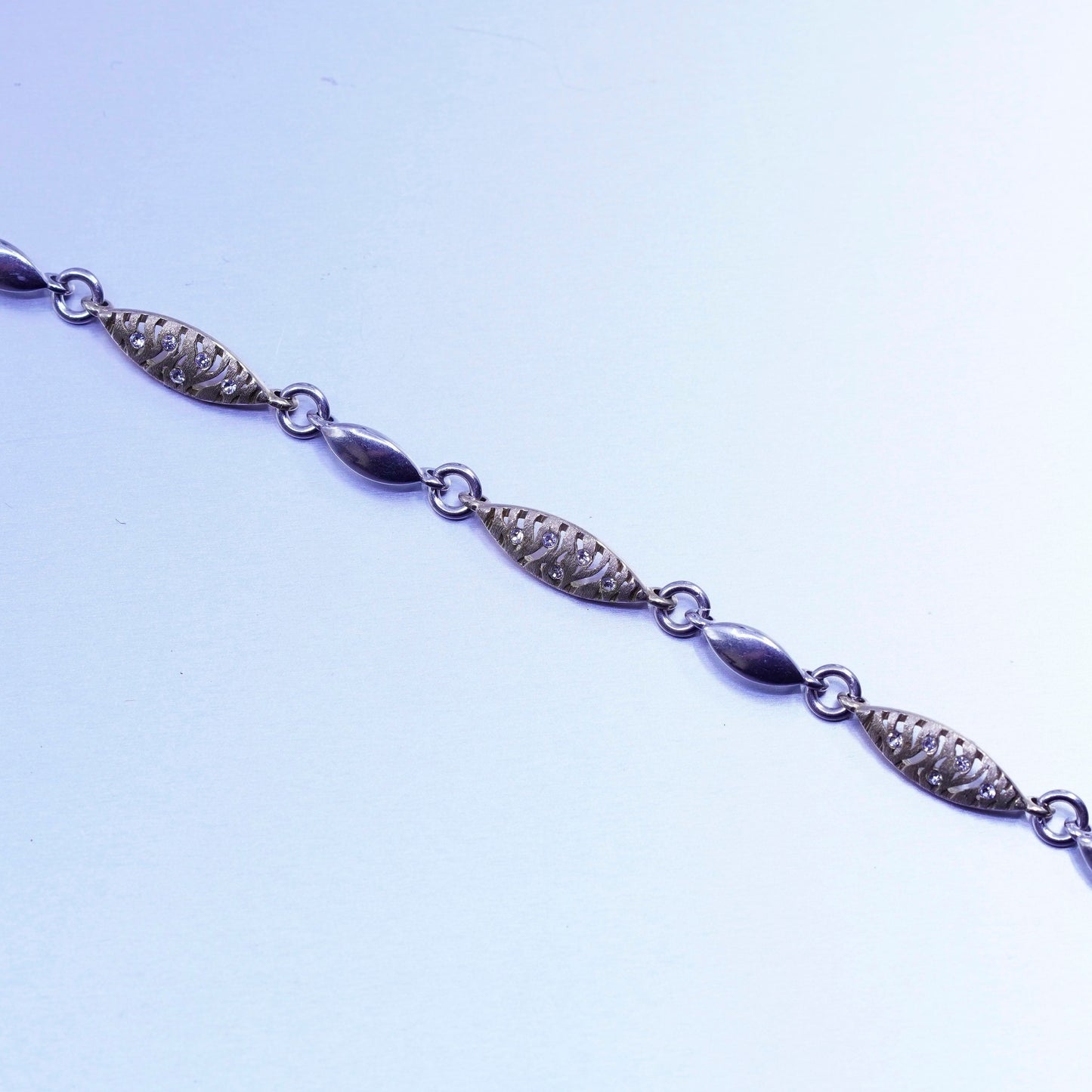 7.5”, 6mm, Vintage Italy two tone Sterling 925 silver tennis bracelet with cz