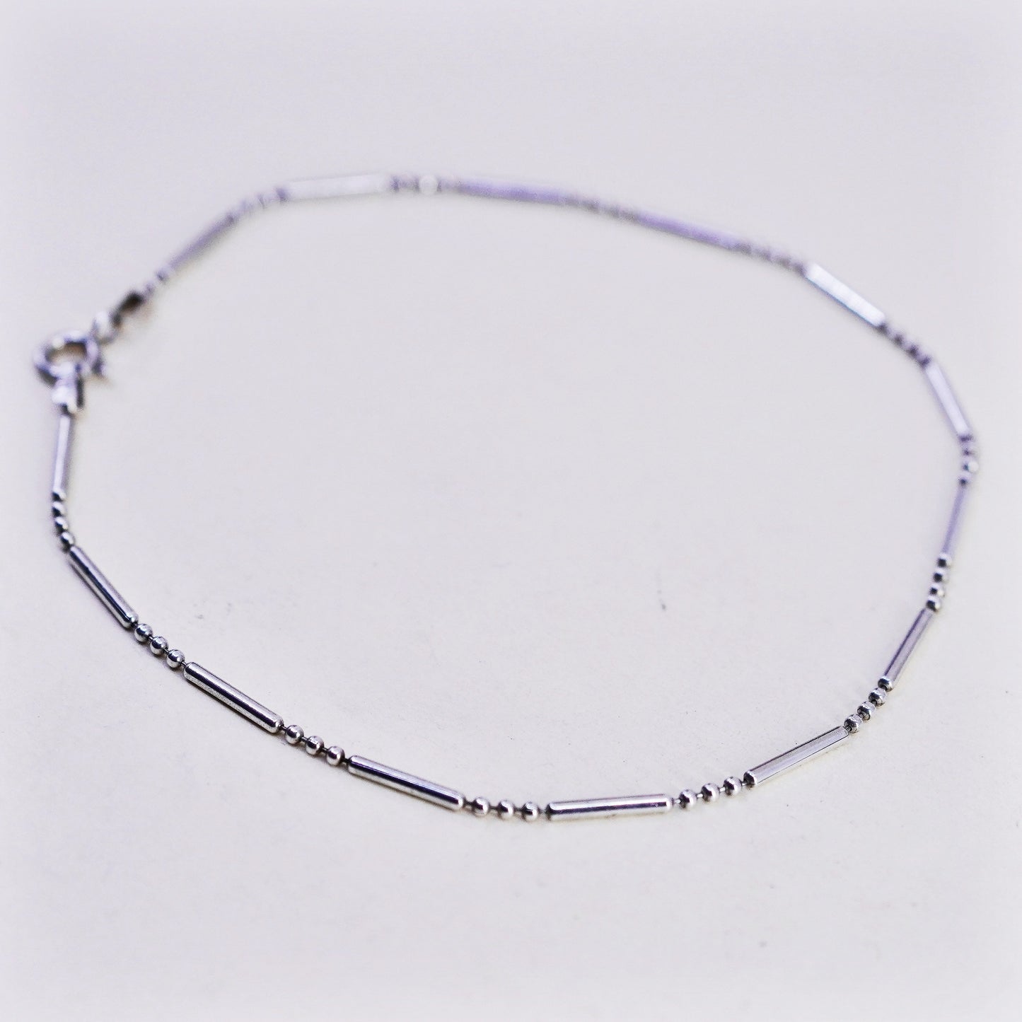9.75”, Vintage Handmade sterling silver anklet, 925 beads bar chain