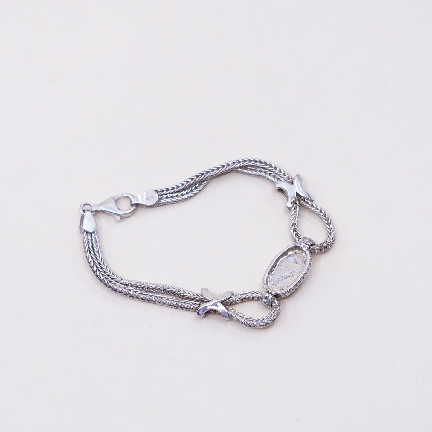 6.5”, 14K gold accent w/ sterling silver bracelet, 925 wheat chain w/ “YIW”