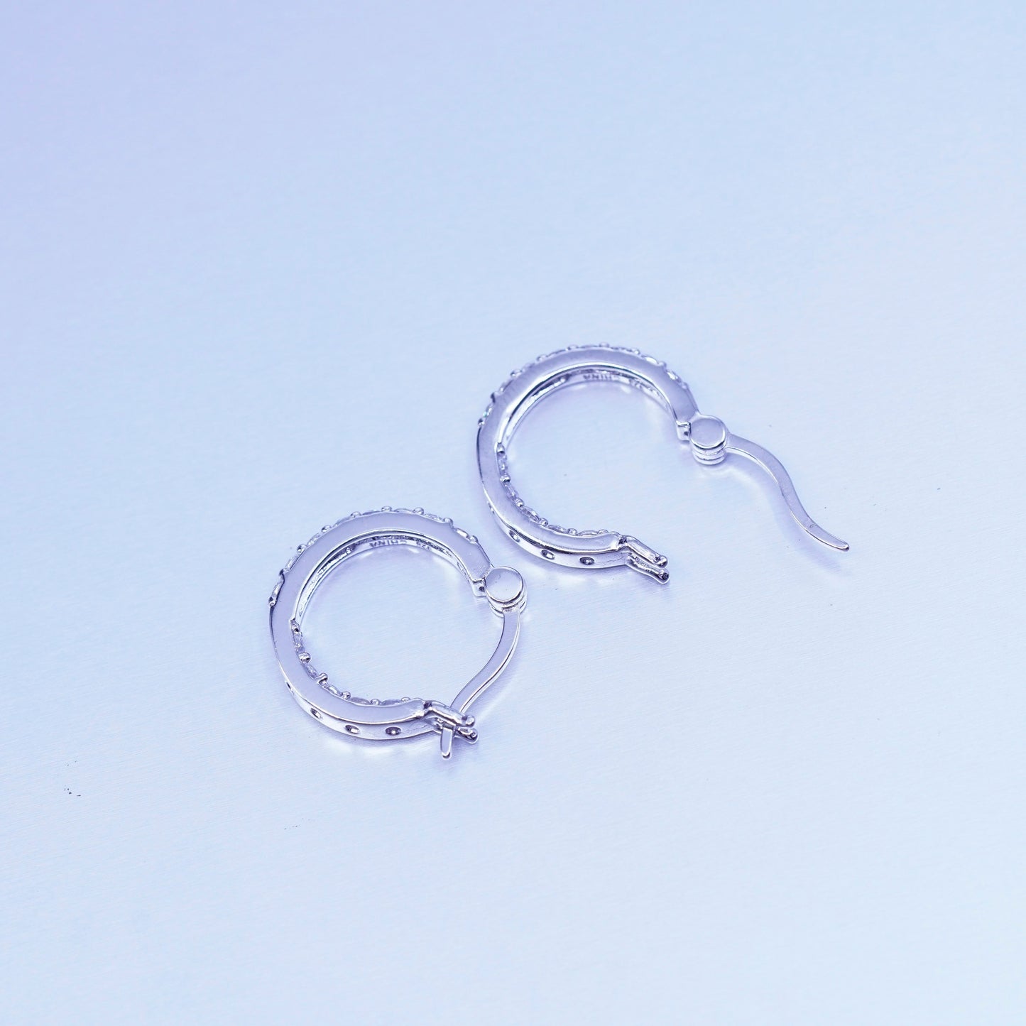 0.5”, vintage Sterling silver handmade earrings, 925 Huggie hoops with Cz