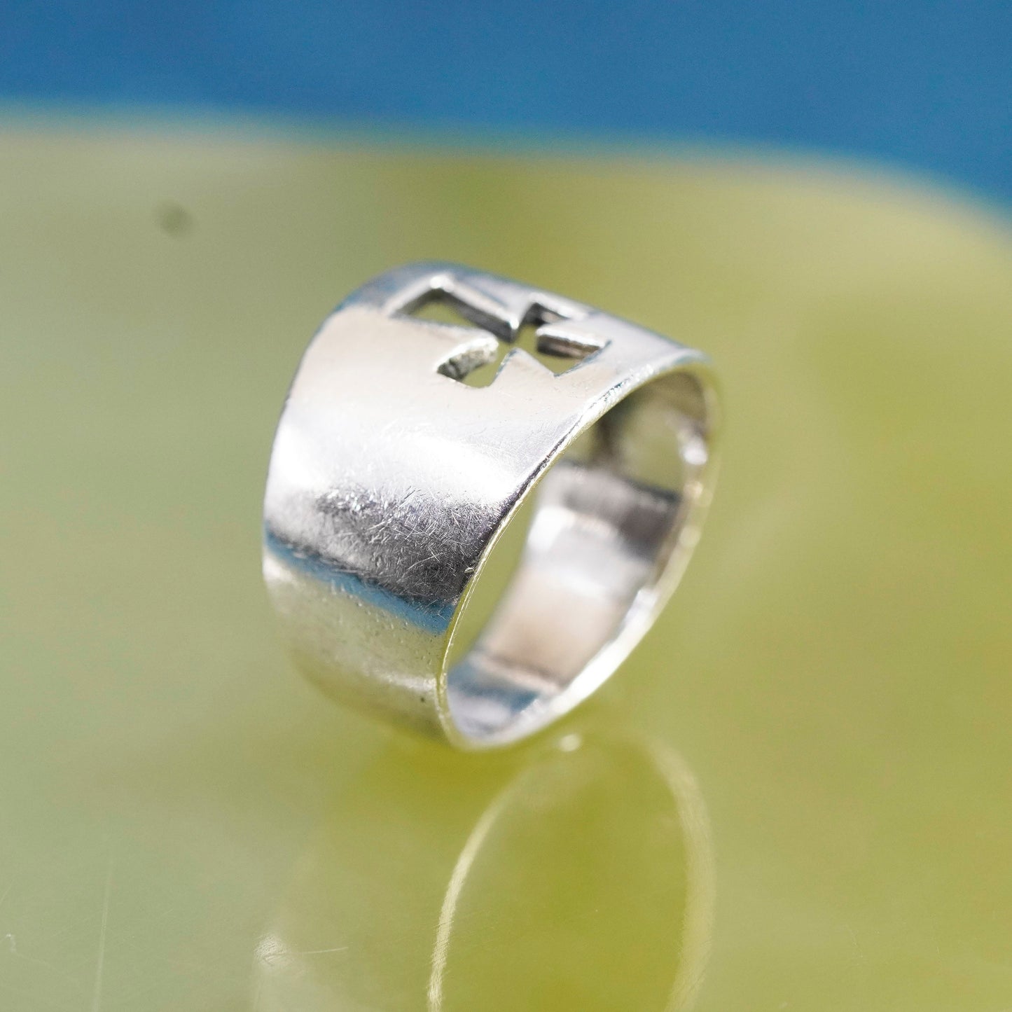 Size 2.25, vintage sterling silver handmade ring, 925 pinky band with cross cut