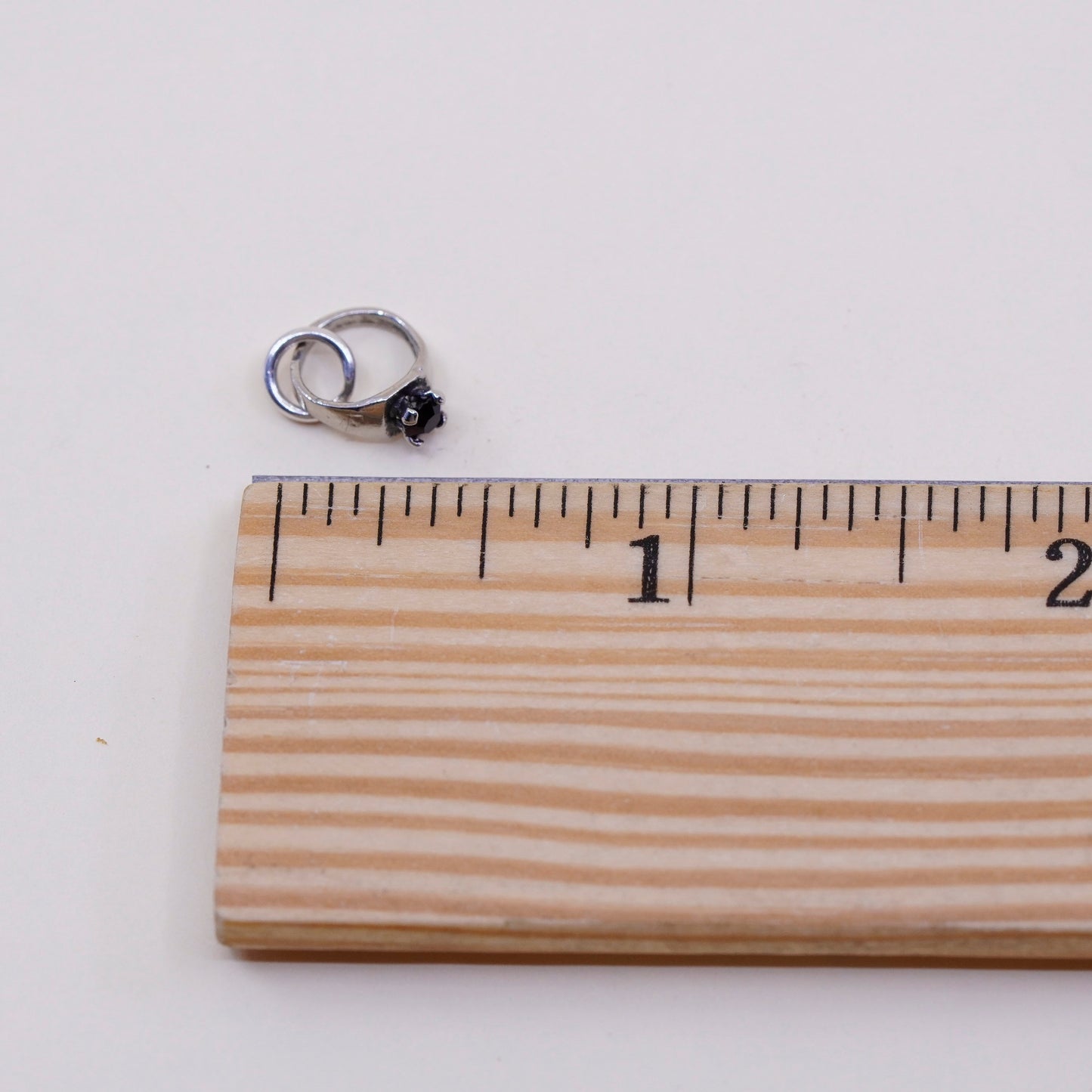Vintage sterling silver Pendant, 925 engagement ring charm with ruby
