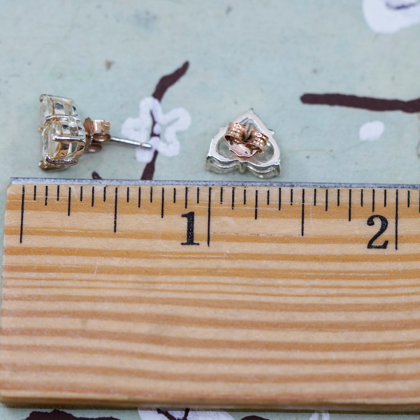 Vintage sterling silver cz studs, fashion minimalist 925 heart earrings