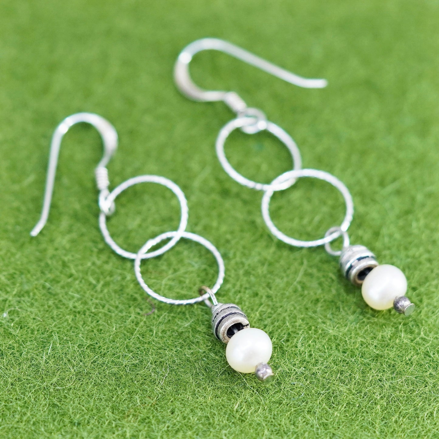 Vintage Sterling 925 silver handmade earrings with pearl drops