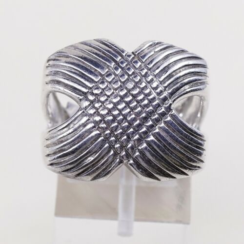 Sz 7.5, Vtg Sterling Silver handmade Ring. 925 modernist, Statement Cross Ring