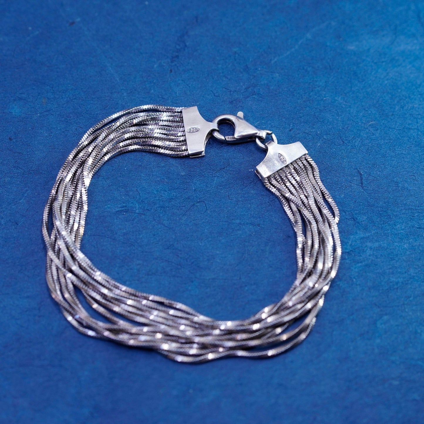 6.75”, vintage Sterling silver handmade bracelet, 925 multi strands snake chain