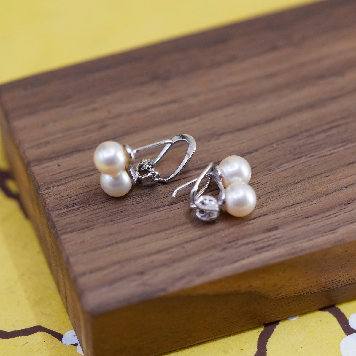 Vintage Sterling silver handmade earrings, 925 studs with pearl
