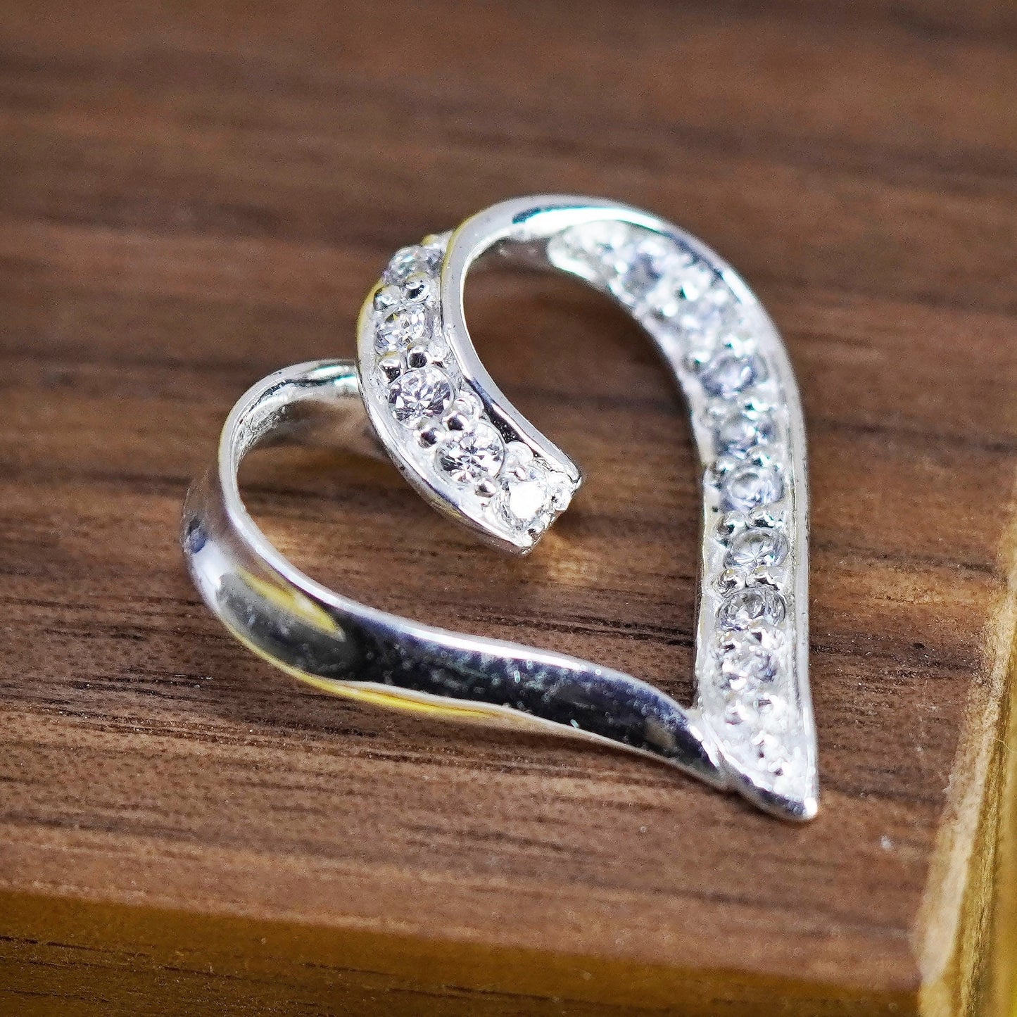 Vintage Sterling 925 silver heart pendant with clear cz