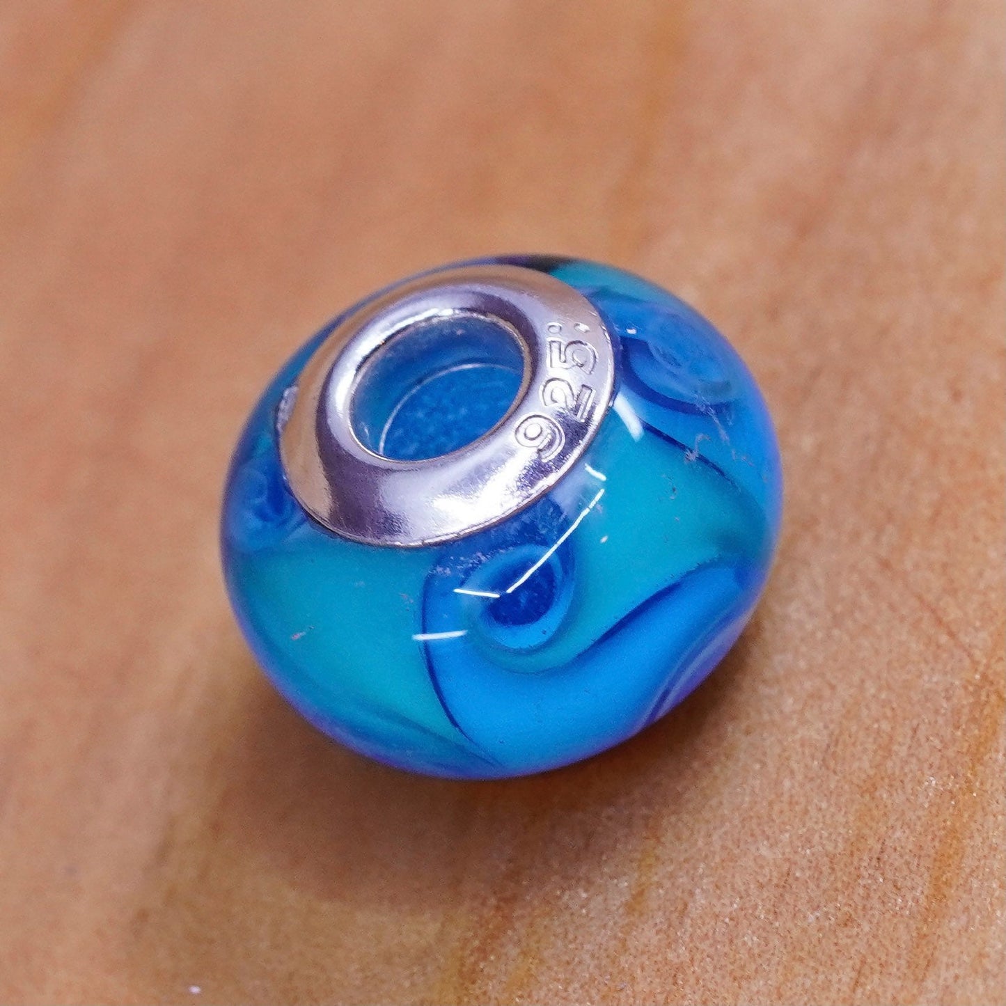 Vintage handmade blue Murano glass bead Sterling 925 silver charm