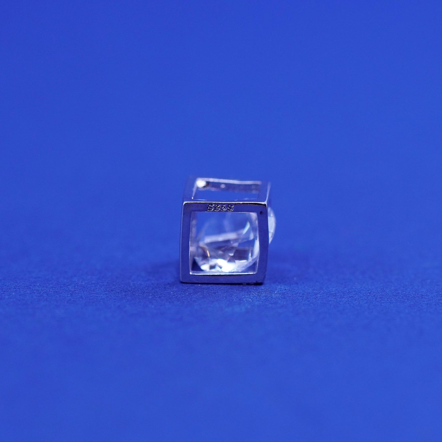 Vintage Sterling silver handmade pendant, 925 Crystal locket, cube cage