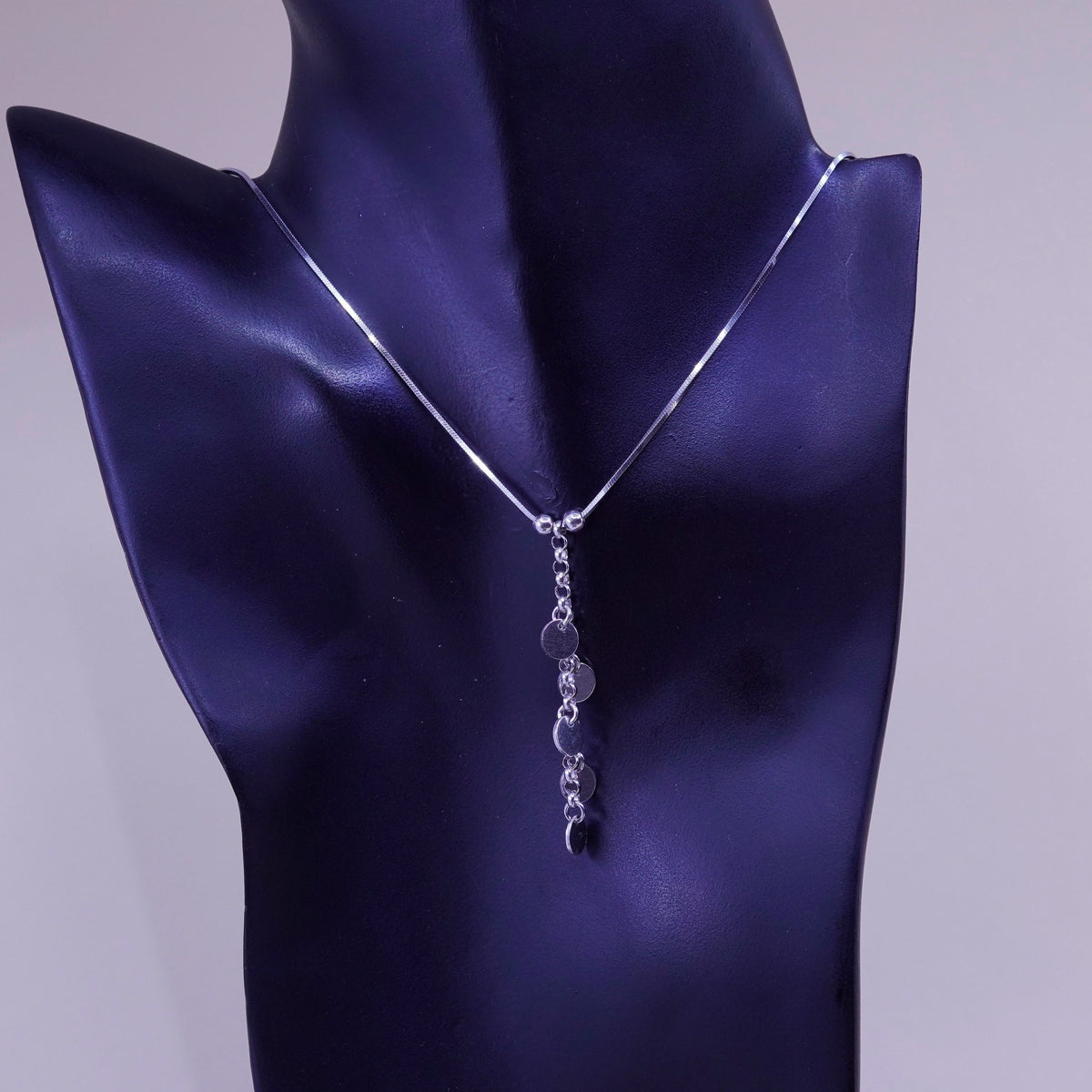 16”, vintage Sterling 925 Silver snake Necklace with cluster disc pendant