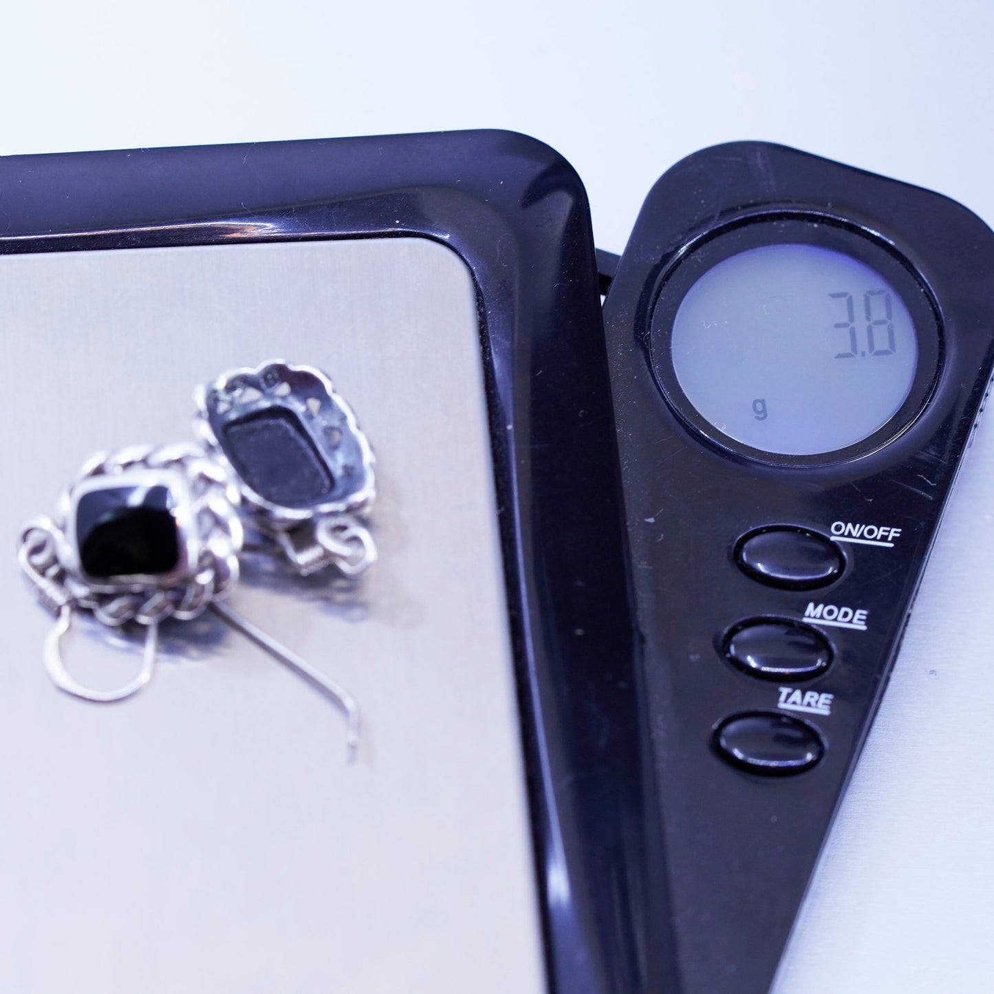 Vintage Sterling 925 silver handmade earrings with black onyx and cable around