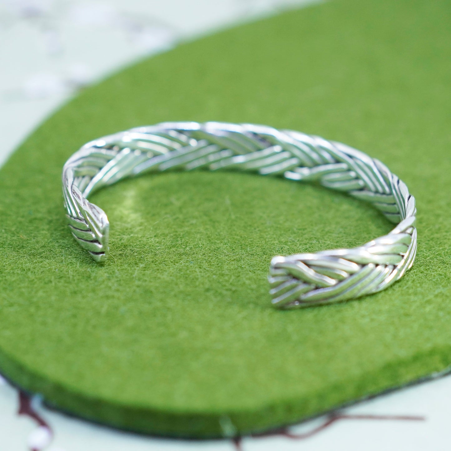 7”, Sterling silver bracelet, modern twisted woven braided handmade 925 cuff