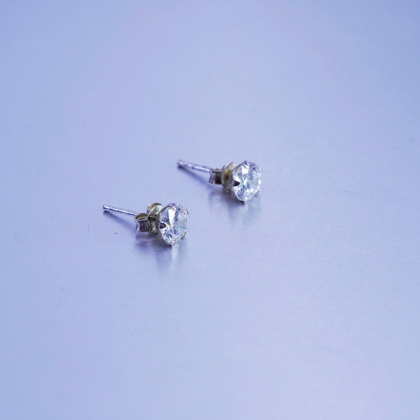 5mm, Vintage Sterling 925 silver earrings, studs with cz inlay
