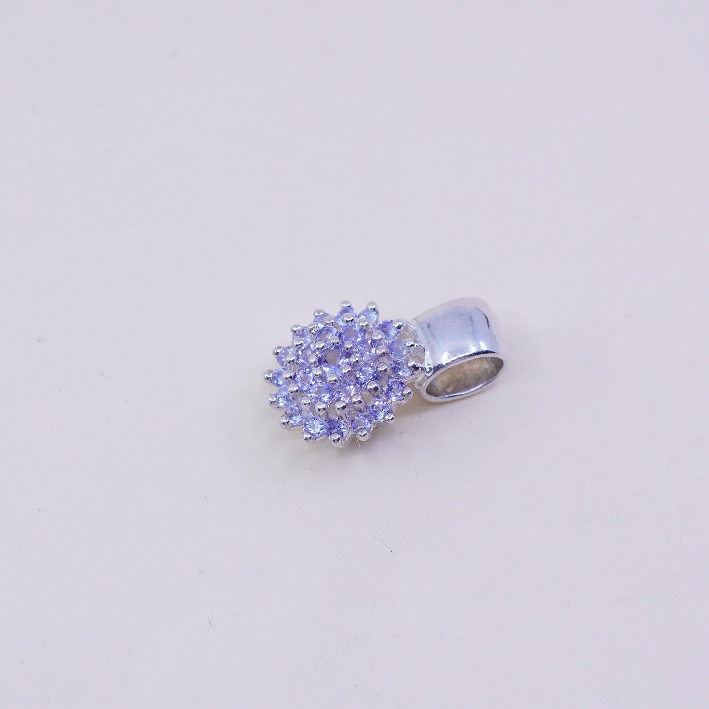 Vintage STS sterling silver pendant, 925 flower with purple Crystal