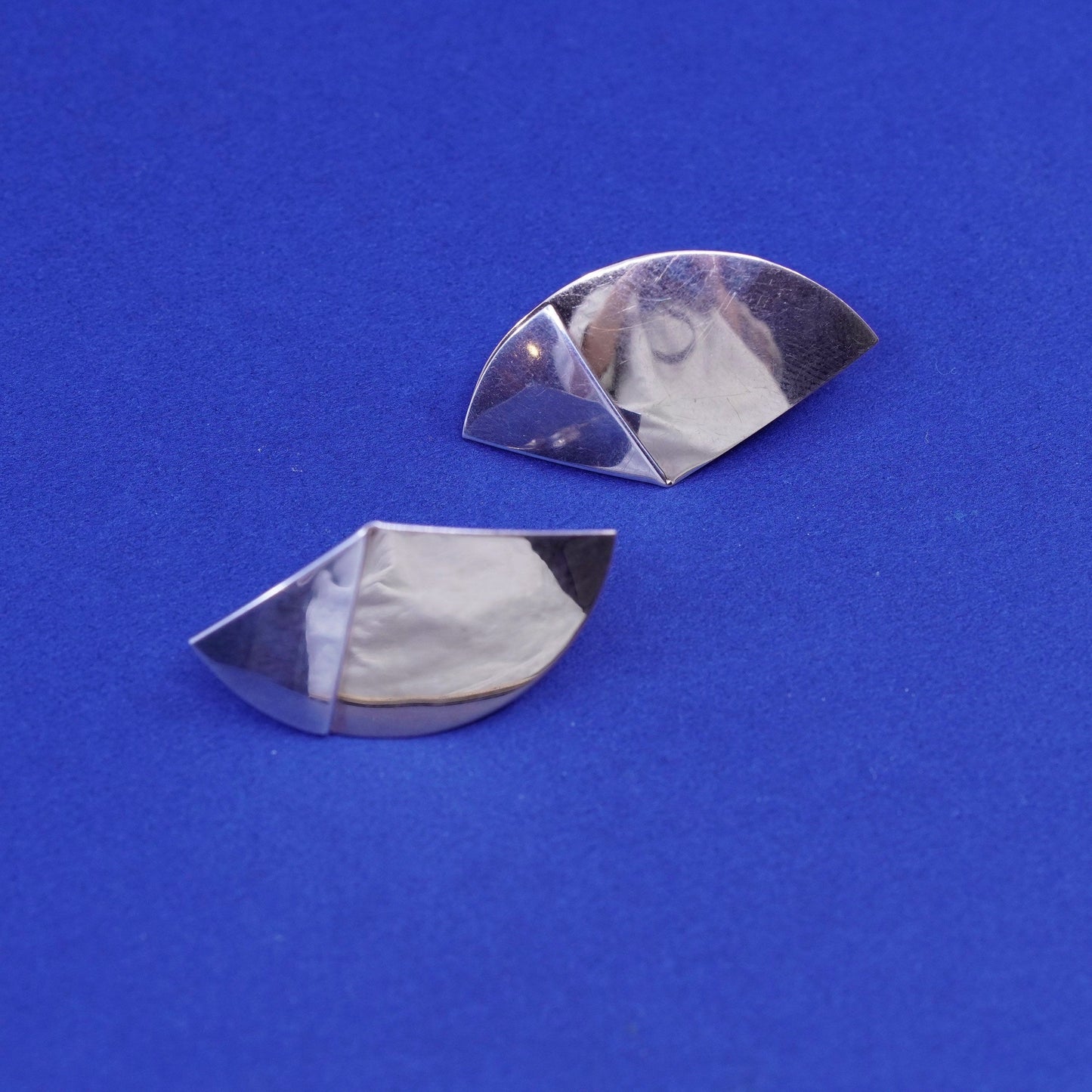 Vintage Ed Levin 14K sterling silver handmade earrings, 925 modern fin studs