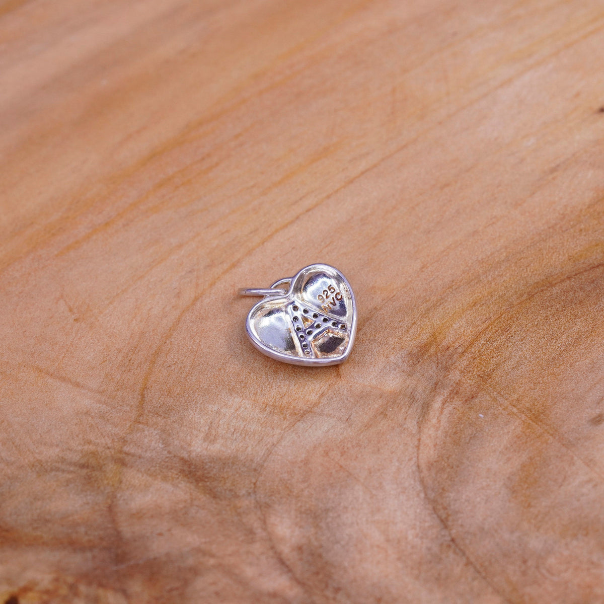 Vintage sterling silver handmade pendant, 925 heart charm, initial “A” with cz