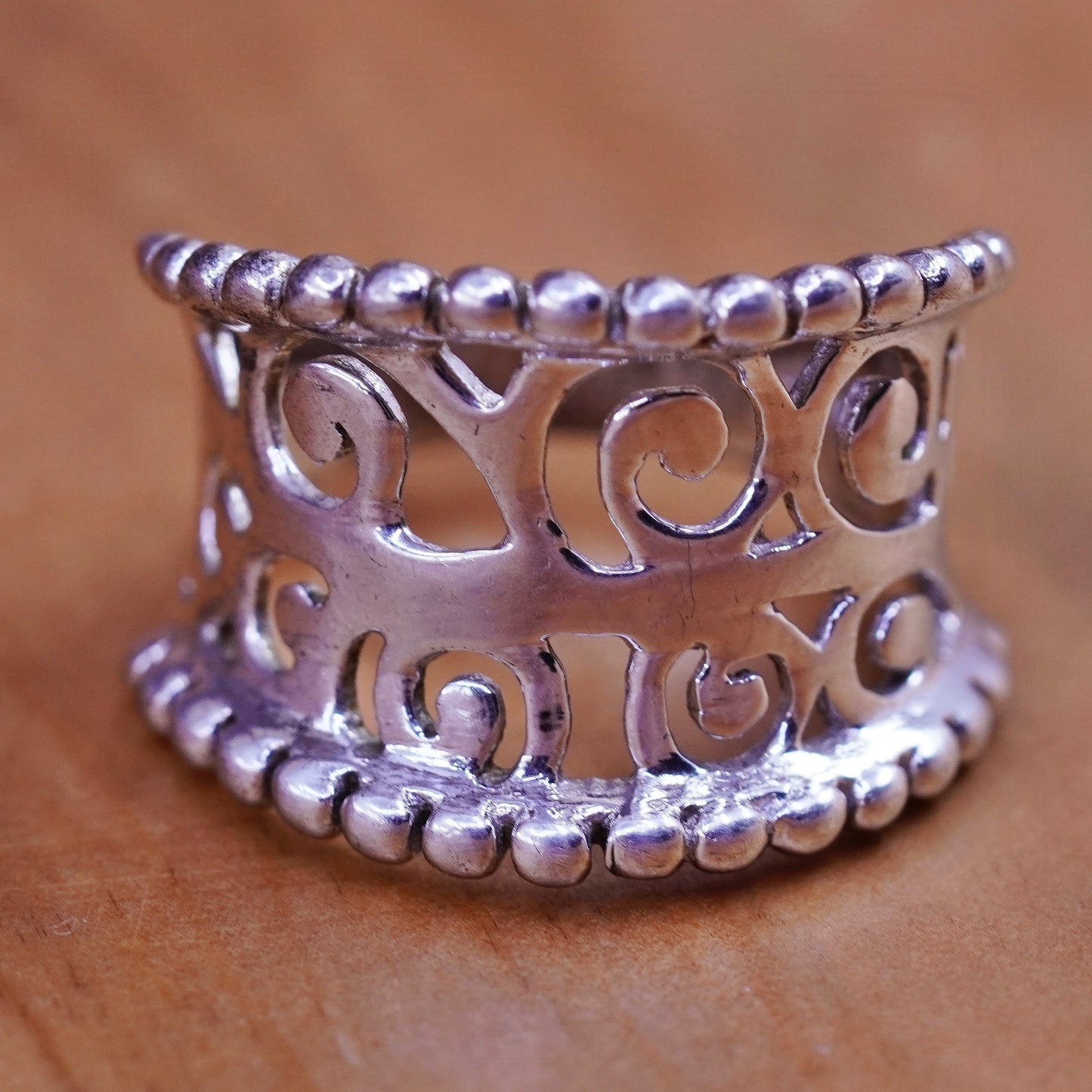 Size 6.5, Sterling silver handmade ring, southwestern, 925 filigree swirl band