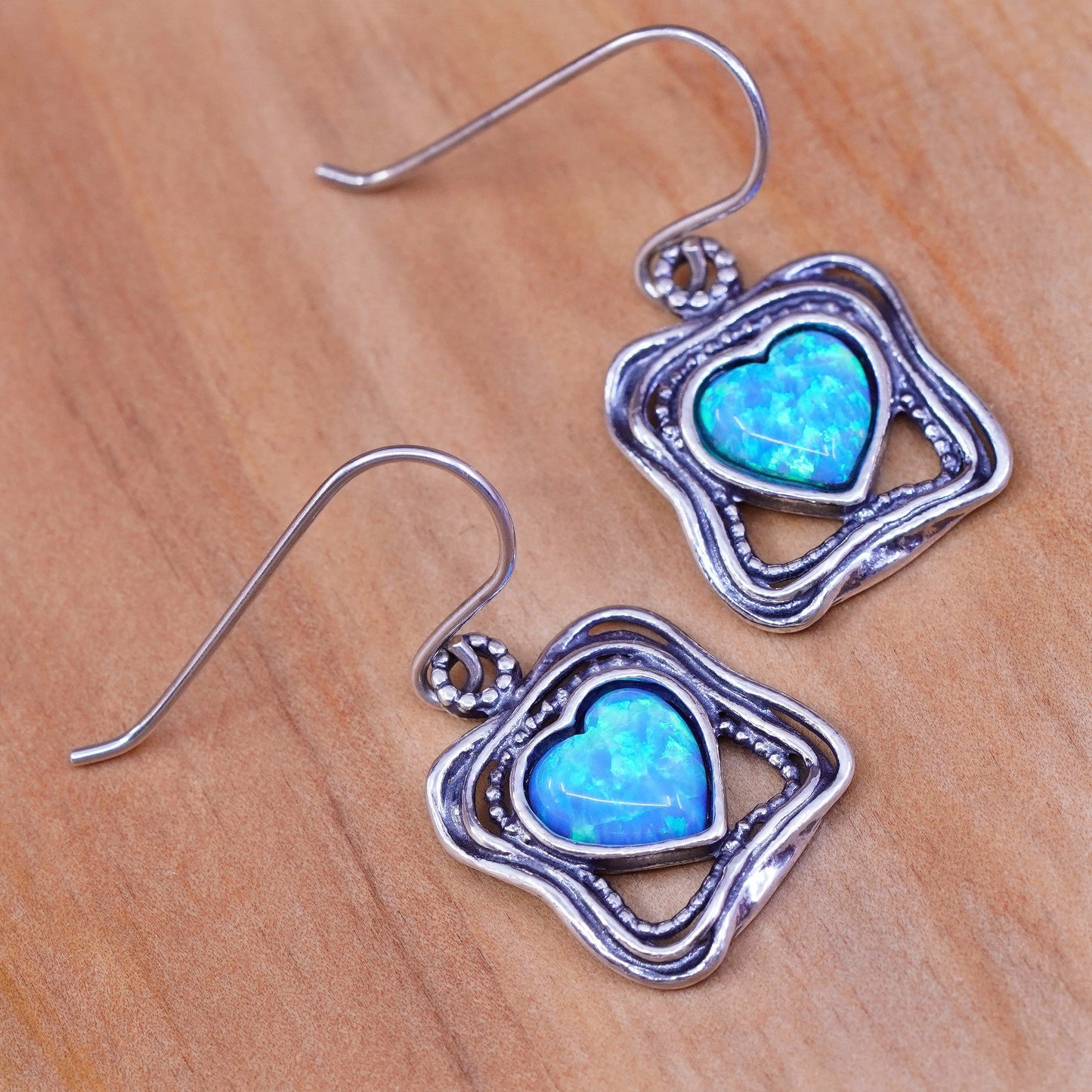 Israel didae shablool Sterling 925 silver handmade earrings with heart opal