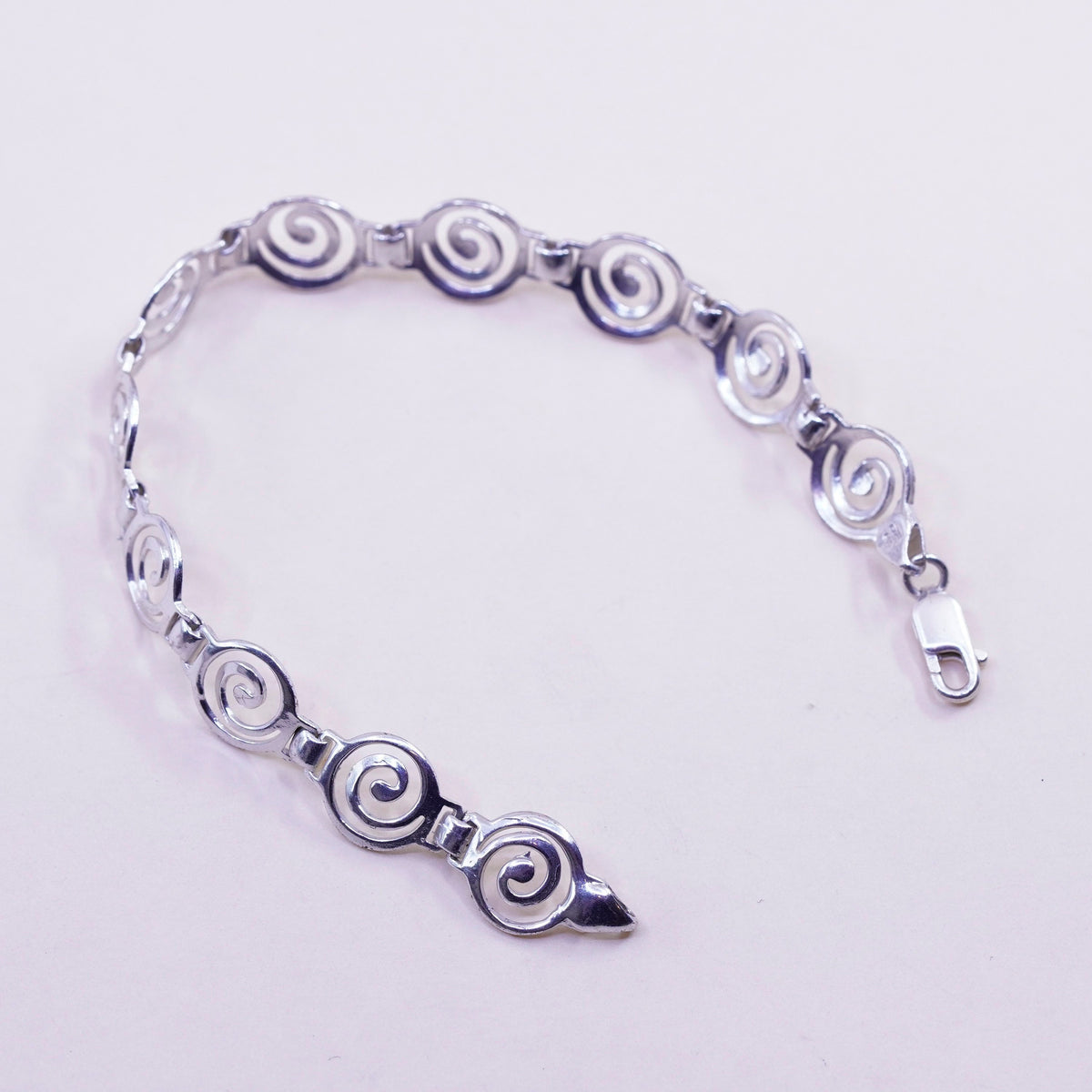 7”, Vintage OTC sterling silver charm bracelet, 925 swirly chain