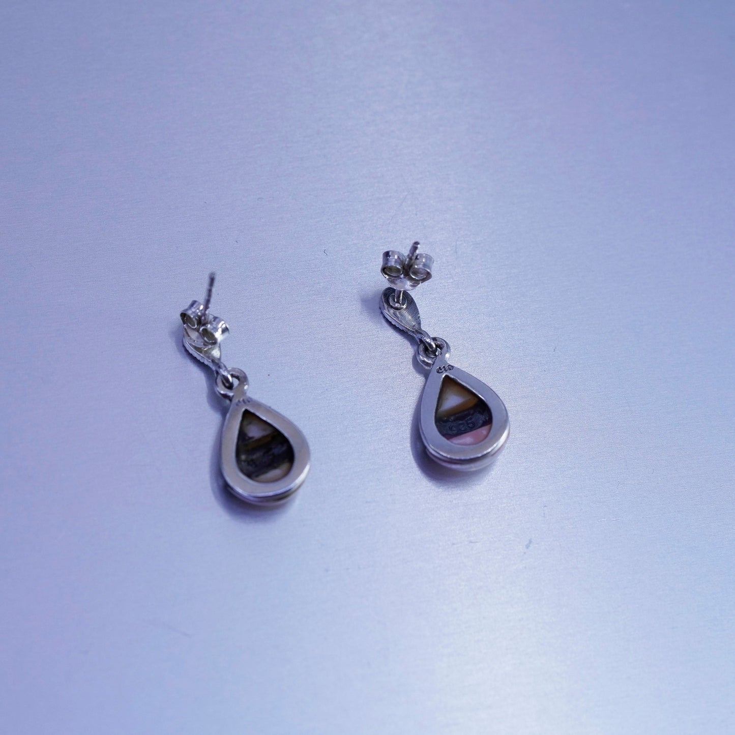 Vintage Sterling 925 silver handmade earrings with teardrop mother of pearl