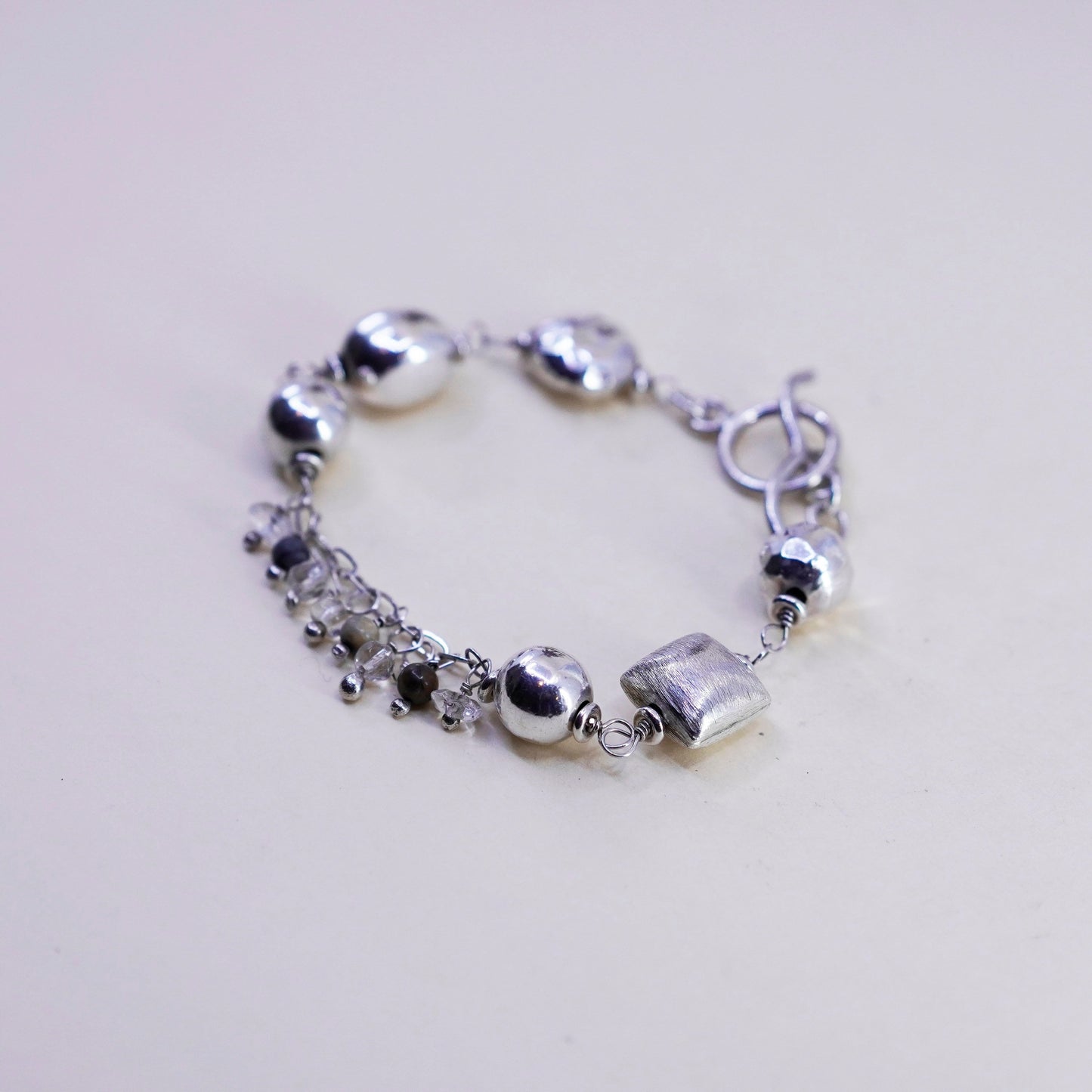 7”, Sterling silver handmade bracelet, 925 cluster crystal beads toggle closure