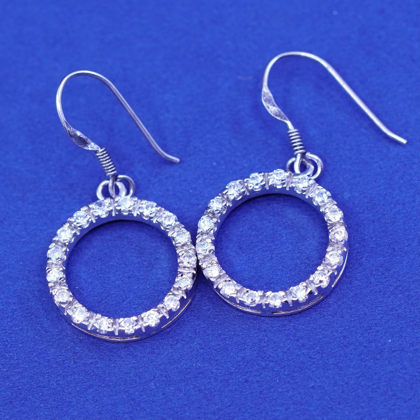 Vintage Sterling silver earrings, 925 circle with cluster cz