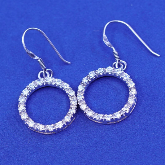 Vintage Sterling silver earrings, 925 circle with cluster cz