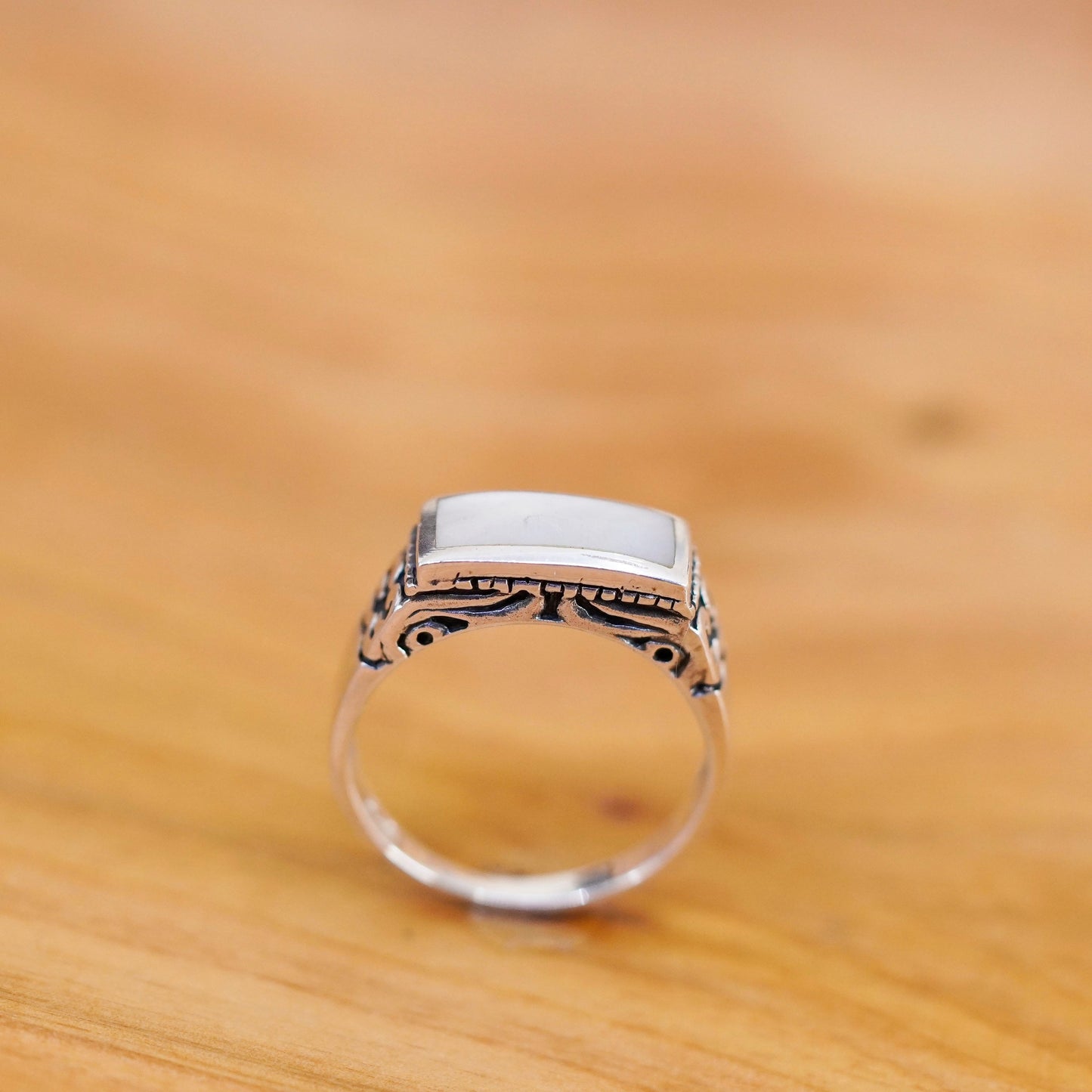 Size 8.5, southwestern Sterling 925 silver handmade ring with mother of pearl